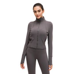 2021 Naked Material Autumn And Winter Yoga Sports Jacket Women039s Stretch Zipper Running Yoga Longsleeved Shirt Slim Yoga Top3808296