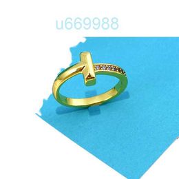 luxury T Diamond Women Stainless Steel Fashion Charm Couple Ring Gift for Girlfriend Accessories WholesaleF5US