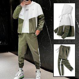 Men's Tracksuits Autumn Men Casual Tracksuit Male Joggers Hooded Set Outfit JacketsPants Two Piece Sets Hip Hop Street Running Sports Suit 230425