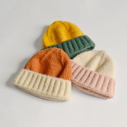 M684 New Autumn Winter Baby Kids Knitted Hat Contrast Color Cap Children Skull Beanies Earmuffs Boys Girls Warm Hats