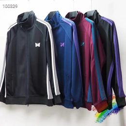 Men s Jackets FW Needles AWGE Men Women 1 Top Version Butterfly Embroidery Jacket Stripes NEEDLES Coats 231124