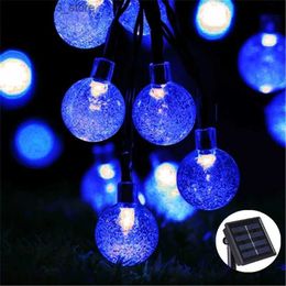 Lawn Lamps Blue 10M 50LEDS Solar Lamp Crystal Ball LED String Lights Waterproof Fairy Garland For Outdoor Garden Xmas Wedding Blue Q231125