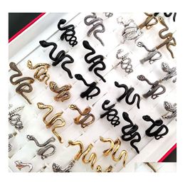 Band Rings 100Pcs/Lot Exaggerated Antique Punk Style Animal Snake Ring Gold Sier Black Mix Hip Hop Rock Fashion Party Jewellery Unisex Dhrhs