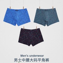 Underpants Cotton Boxer Briefs Men's Loose Shorts Mid Waist Plus Size Sports U Bulge Pocket Printed