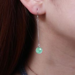 Dangle Earrings Lnngy Hook For Women 8mm Green Aventurine Beads Drop Silver Natural Gemstone Jewelry