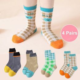 Kids Socks 4 PairsLot Children's Fashion Soft Cotton Boy Girl Baby Cute Stripe Plaid Warm Set For Autumn Spring 110Y 231124