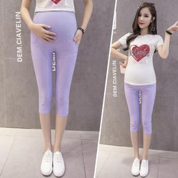 Maternity Bottoms Summer Pregnant Candy Pencil Pants Fashion Elastic Belly Cropped Trousers Korean Middle Leggings For Pregnancy Women