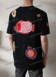 xinxinbuy Men designer Tee t shirt 23ss Face pattern fish embroidery short sleeve cotton women Black white S-2XL