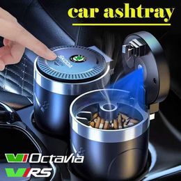 Car Ashtrays Car Cigarette Ashtray Cup With Lid With LED Light Portable Detachable Vehicle Ashtray Holder for Skoda VRS Octavia Fabia Q231125
