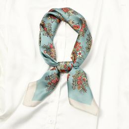 Scarves Spring Floral Silk Scarf Women Elegant Small Bandana Soft Square Neckwear Decorated Headband Handkerchief