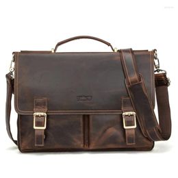 Briefcases Genuine Leather Men's Business Briefcase Shoulder Messenger Computer Laptop Mens Luxury Designer Handbags Office Bags For Men