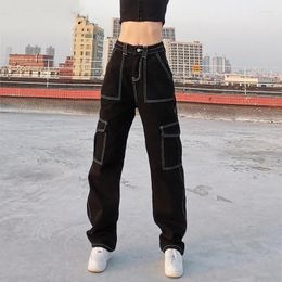 Women's Pants 2023 Fashion Y2k High Waist Pockets Cargo Pant Vintage Black Casual Straight Jeans Gothic E Girl Street Denim Trousers