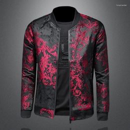 Men's Jackets Minglu Stand Collar High Quality Long Sleeve Floral Jacquard Zipper Casual Male Coats Fashion Man Outerwear 5XL