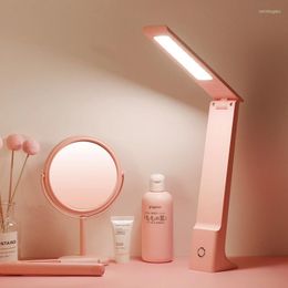 Table Lamps Foldable Desk Lamp Led Rechargeable Battery Study Reading Book Light Home Pink Night USB Protect Eyes