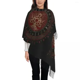 Scarves Women's Tassel Scarf Tree Of Life Triquetra Long Soft Warm Shawl And Wrap Leather Valhalla Runic Daily Wear Cashmere