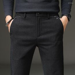 Men's Pants 2023 Casual Men Fashion Check Straight Loose High Waist Elastic Trousers Male Brand Cotton Clothes 38