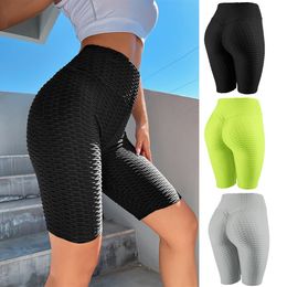 Women's Shorts Scrunch Butt Sports Honeycomb Textured Wide Waistband Biker Anti Cellulite Plain Short Leggings Running Tights 230424