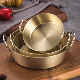 Bowls 3 Sizes Stainless Steel Fruit Bowl With Handles Korean Round Pickle Dish Sauce Container Snack Basket Golden Dinnerware