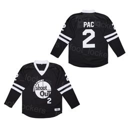 College SHOOT OUT 2 PAC Moive Hockey Jersey Film Green Black Team Embroidery Breathable University Vintage For Sport Fans Retro Breathable Pure Cotton HipHop