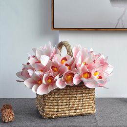 Decorative Flowers 4Pcs Artificial Cymbidium Orchids Bunch Stalks Faux Fake Flower Bouquet For Basket Vase Arrangement Wedding Birthday