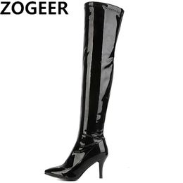 Boots Thigh High Boots Women Red White Black Fashion Over the Knee Boots Patent Sexy Nightclub Dance Ladies Long Shoes Large Size 48 231124