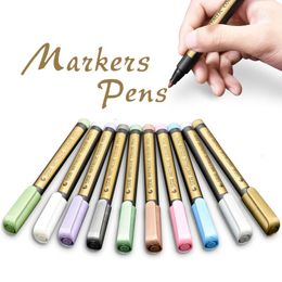 Markers 10colors/set Metallic Markers Paints Pens Art Writing Markers for Paper Stone Glass Wall Fabric Scrapbooking Metal 231124