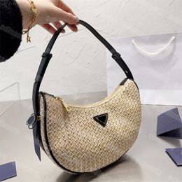 Luxury Straw Woven Handbag For Womens Beach Bag 2023 New 3color Zipper Fashion Totebag Leather Men Purse Shoulder Bags Designer Hobo Bag