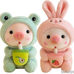 Plush Dolls 1pc 25cm Cosplay Unciorn Frog Tiger Bunny Boab Tea Plushie Pink Pig Plush Toy Girl Cuddly Baby Appease Doll Birthday Gift 230424