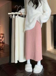 Skirts Korean High Quality Sweater Skirt Pencil Midi Knitted Waist Womens Winter Long Warm Knitting Bottoms