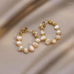 Hoop Earrings Minar Textured Real Freshwater Pearl For Women Copper Golden Baroque Pearls Strand Earring Wedding Jewelry