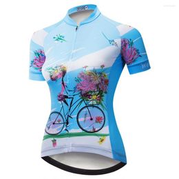 Racing Jackets Cycling Jersey Women Summer Short Sleeve Biking Bike Team Mtb Shirts Top Breathable Blue Pink Bicycle Clothing For