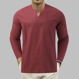 Men's T Shirts Mens Long Sleeve Slim Tie Collarless Pocket Solid Colour Cotton Men Pack Undershirt Tall For