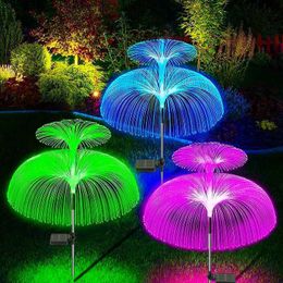 Lawn Lamps Double Solar Jellyfish Light 7 Colors Solar Garden Lights LED Fiber Optic Lights Outdoor Waterproof Decor Lamp for Lawn Patio Q231125