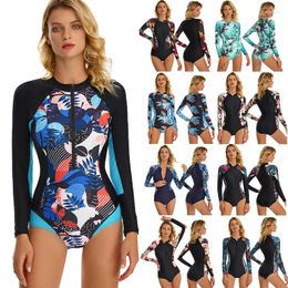 Women's Swimwear Womens Monokini Swimsuits One Piece Long Sleeve Bathing Suits Sun UV Protection Rash Guard Front Zip Beachwear Bodysuit