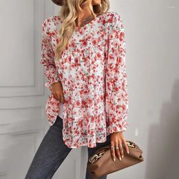 Women's Blouses Casual Bohemian Flower Printed Shirt Spring Vacation Loose Tops 2023 Fashion Butterfly Long Sleeve Blouse Blusas De Mujer