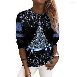 Women's Blouses Christmas Tree Print Fall Top Women T-shirt Festive Snowflake Sequin Shimmering Party Shirt For