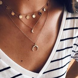 Chains Bohemia Hollow Cross Pendant Necklace Trendy Multi-Layer Moon Necklaces For Women Statement Jewellery Party Gift