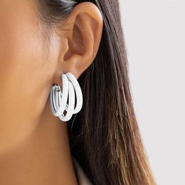 Stud Earrings SRCOI Punk Multilayer Round Circle For Women Party Fashion Jewellery C Shaped Painting French