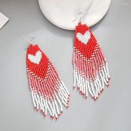 Dangle Earrings Rice Bead Heart-shaped Pattern Fashion Simplicity Creative Hand Knitting Bohemian Alloy Female Tassels Beaded
