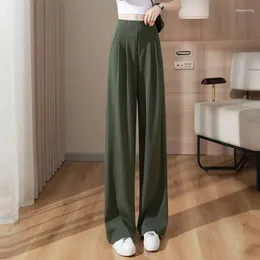 Women's Pants Baggy Womens High Waist White Wide Leg Tailoring Black Trousers For Women Solid Office Clothing Loose Work Straight Nylon