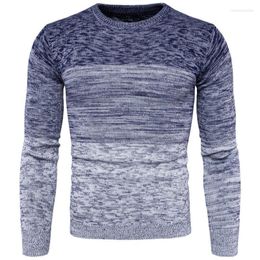 Men's T Shirts 2023 Autumn & Winter Korean Men Fashion Gradient Slim Stretch Sweater All-match Casual Round Neck