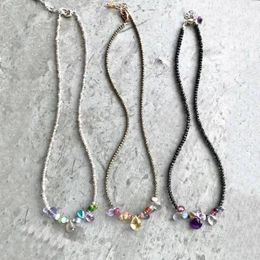 Chains Cut Natural Labradorite Obsidian Beaded Necklace Purple White Blue Yellow Water Drop Pendant Decorated Jewelry Gift