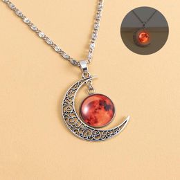 Chains Glow Necklace In The Dark Moon Glowing Charm Jewellery Red Glass Star Sky Pendant