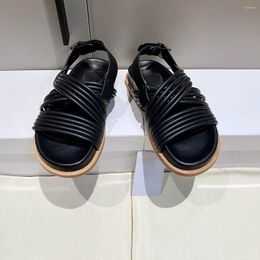 Sandals 2023 Summer Fashion Round Toe Women Shoes Genuine Leather Casual Flats Sapato Feminino Size 35-42