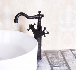 Kitchen Faucets Black Oil Rubbed Brass Single Hole Swivel Spout Sink Bathroom Vessel Basin Faucet & Cold Handles Mixer Tap Anf140