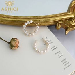 Stud Natural Freshwater Pearl Baroque Circle Hoop Earrings 925 Sterling Silver fashion Korean Jewelry for Women Trendy 231124