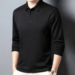 Men's T Shirts Shirt Trendy Lapel Long Sleeve Casual T-shirt Soft Texture Solid Color Top For Autumn Winter