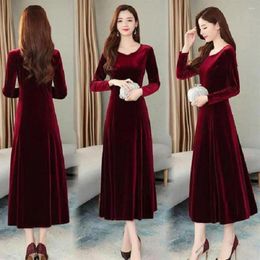 Casual Dresses Women Round Neck Long Skirt Stylish Women's A-line Winter Dress Big Swing Soft Warmth Elegant Prom Evening Attire Solid Color