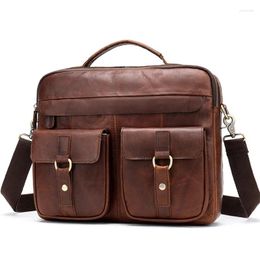 Briefcases 2023 Natural Cow Leather Handbag Men's Briefcase Shoulder Bags Brand Vintage Genuine Messenger Bag Male Laptop