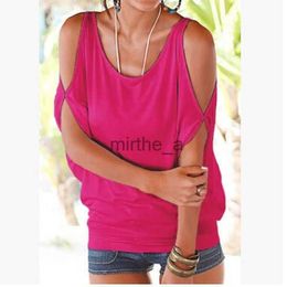 T-shirt Casual Women's Tshirts Summer Women Short Sleeved Loose Candy Colour Batwing Open Cold Shoulder Top Fashion Clothing TeesSDM0